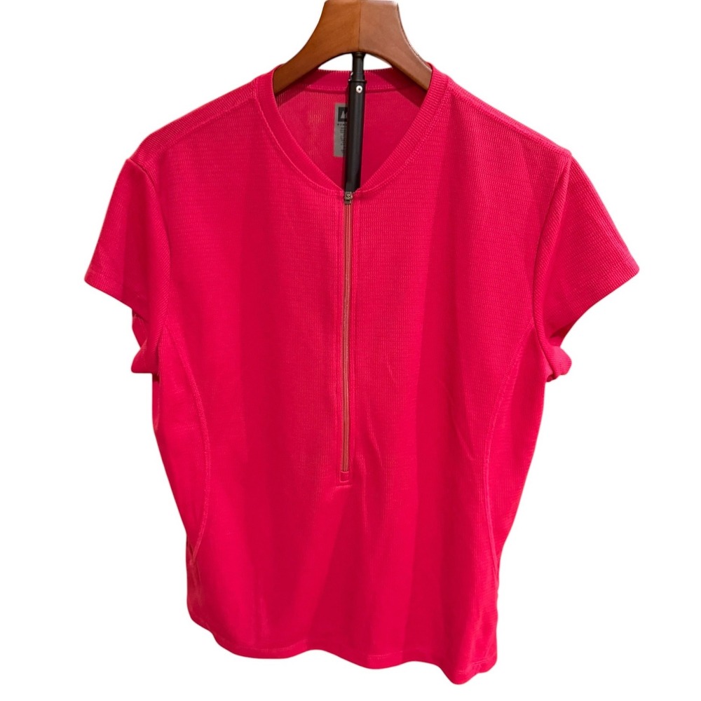 REI Womens XL Pink Quarter Zip Short Sleeve Cycling Jersey Waffle Knit Top Gorp